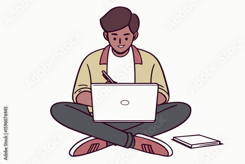 Side-Hustle Workspace Vector Set – Laptop, Notes, and Productivity Icons in Line Art & Silhouette Style