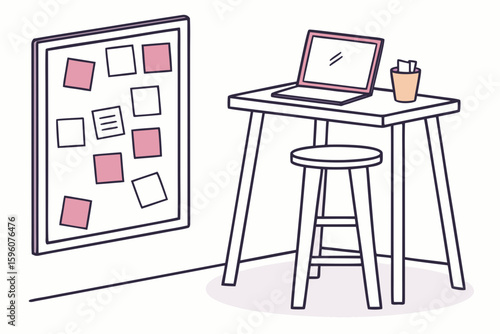Side-Hustle Workspace Vector Set – Laptop, Notes, and Productivity Icons in Line Art & Silhouette Style