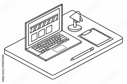 Side-Hustle Workspace Vector Set – Laptop, Notes, and Productivity Icons in Line Art & Silhouette Style