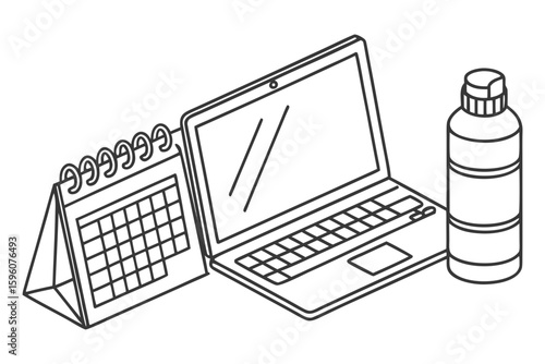 Side-Hustle Workspace Vector Set – Laptop, Notes, and Productivity Icons in Line Art & Silhouette Style