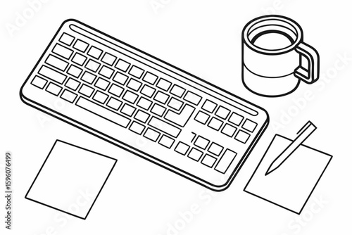Side-Hustle Workspace Vector Set – Laptop, Notes, and Productivity Icons in Line Art & Silhouette Style