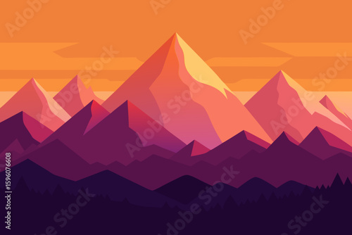 Epic Alpine Mountain Range with Pink and Orange Sky