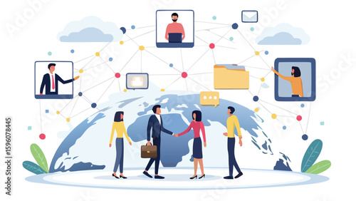 Global business network connecting people around the world with digital communication tools