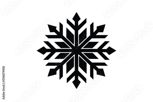 Simple Black Snowflake Icon on White Background for Winter Holiday Designs