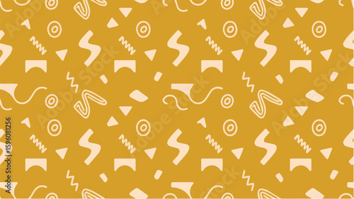 Clean and modern vector  abstract retro pattern design with geometric shapes and mustard yellow background for textile and wallpaper 1980s