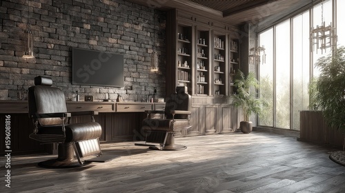 Stylish vintage barbershop interior design.