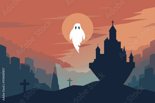 A glowing ghost in a foggy forest eerie and mysterious vector illustration