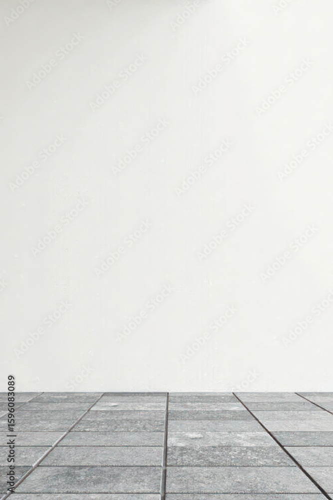 Fototapeta premium Clean Minimalist Interior Space with Gray Tile Floor and White Wall, Perfect for Product Displays or Design Mockups