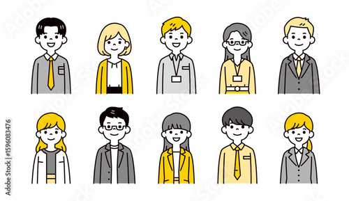 若い男女のビジネスパーソンの、シンプルな上半身イラスト素材セット＿ベクター
