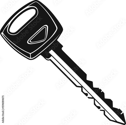 Vector art of a black silhouette of a car key isolated on a white background