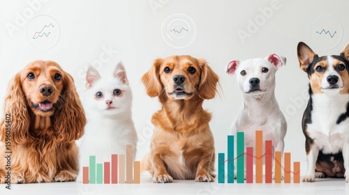 Pet Stock Market Growth Concept, Diverse Portfolio Concept Featuring Pets and Growth Charts Representing Investment Strategies