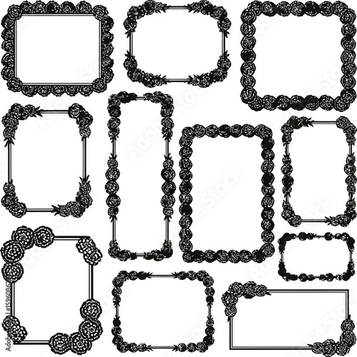 Collection of decorative floral frames and borders for design and scrapbooking use