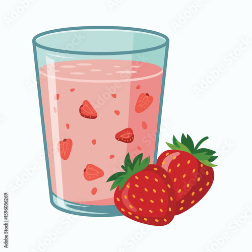 Refreshing strawberry smoothie in a glass with fresh fruit