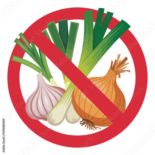 No garlic onion and leek sign isolated on white background