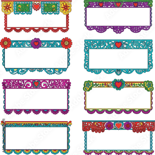 Download colorful papel picado frames vector set for cinco de mayo celebration decor