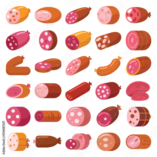 Assortment of various cured meats and sausages for deli and charcuterie