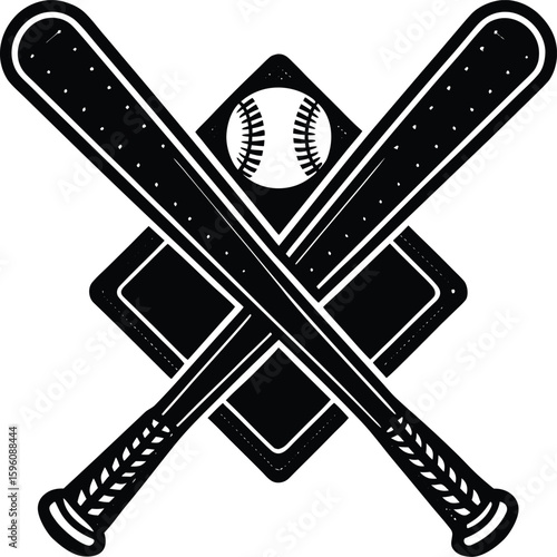Vector art of baseball bats and ball crossed over a diamond shape
