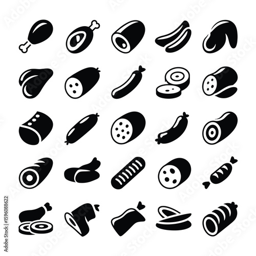 Collection of meat products and sausages icons