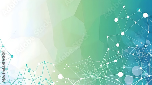 Abstract image depicting a network interconnected nodes a gradient green teal background.