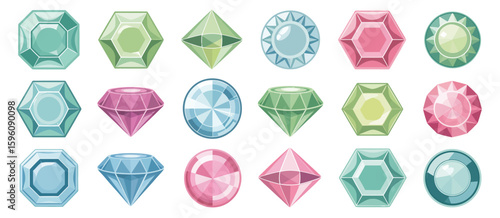 Collection of colorful faceted gemstones in various shapes and cuts