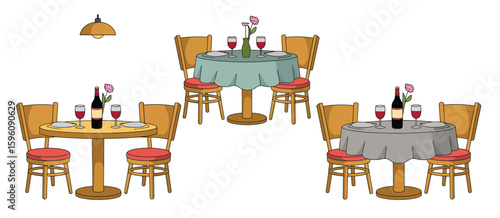 Cozy restaurant dining tables set for a romantic evening