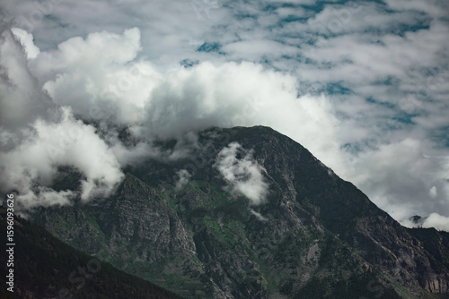 Dense clouds over the mountain in Himachal