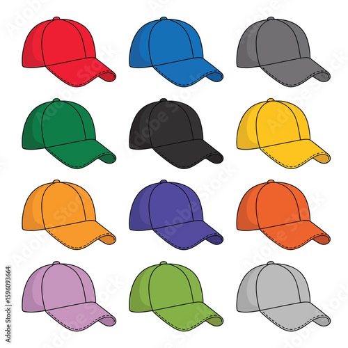 Collection of colorful baseball caps in a grid pattern