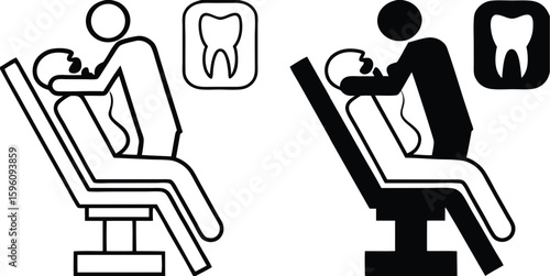 Dentistry icons. Black and White Vector Patient Dental Treatment Icons. Dentist. Dental Surgery. Dental restoration. Medicine Concept

