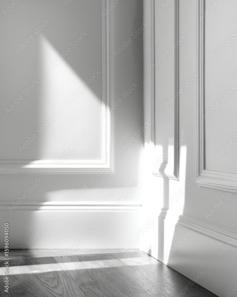 Fototapeta premium Bright white interior corner with soft shadows