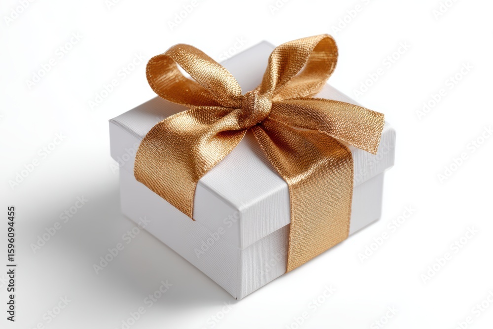 Fototapeta premium A small, elegant gift box with a simple ribbon, isolated on a pure white background. Gifting, celebration, surprise.