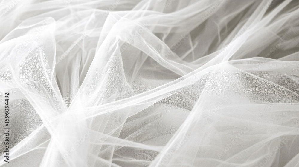 Obraz premium White Tulle Fabric: Elegant Drape, Sheer Texture, Delicate Mesh, Soft and Flowy Material, Luxurious Appearance, Versatile Crafting Uses