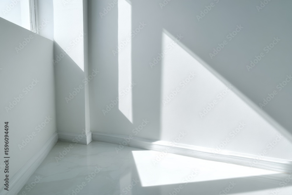 Fototapeta premium Bright white interior corner with soft shadows