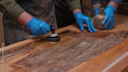Wood Strippers Focus on Detailed Preparation of Natural Wood Surface in Workshop Environment