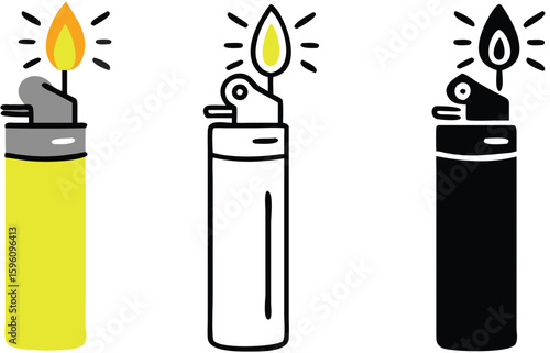A set of lighters of different colors. Travel Lighters Vector Icons. Leisure and Tourism
