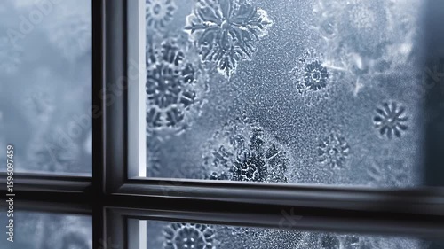 Delicate Frost Patterns Intricately Decorate a Window Glass in the Early Morning Light