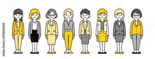 様々な年代のビジネスウーマンの、シンプルな全身イラスト素材セット＿ベクター