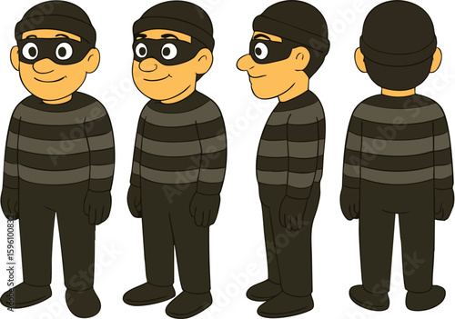 Cartoon Thief Character Turnaround Sheet, thief turnaround