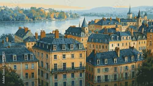 Watercolor Haze: Cityscape view isolated vector illustration svg