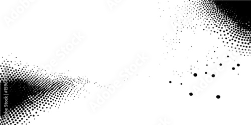 Abstract black and white halftone pattern with grunge dots and circles, a digital art texture for modern design illustration