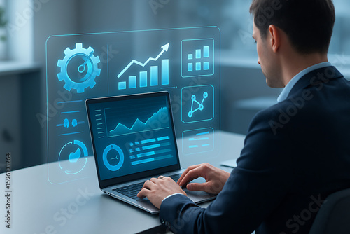 businessman working on laptop. business graph with laptop