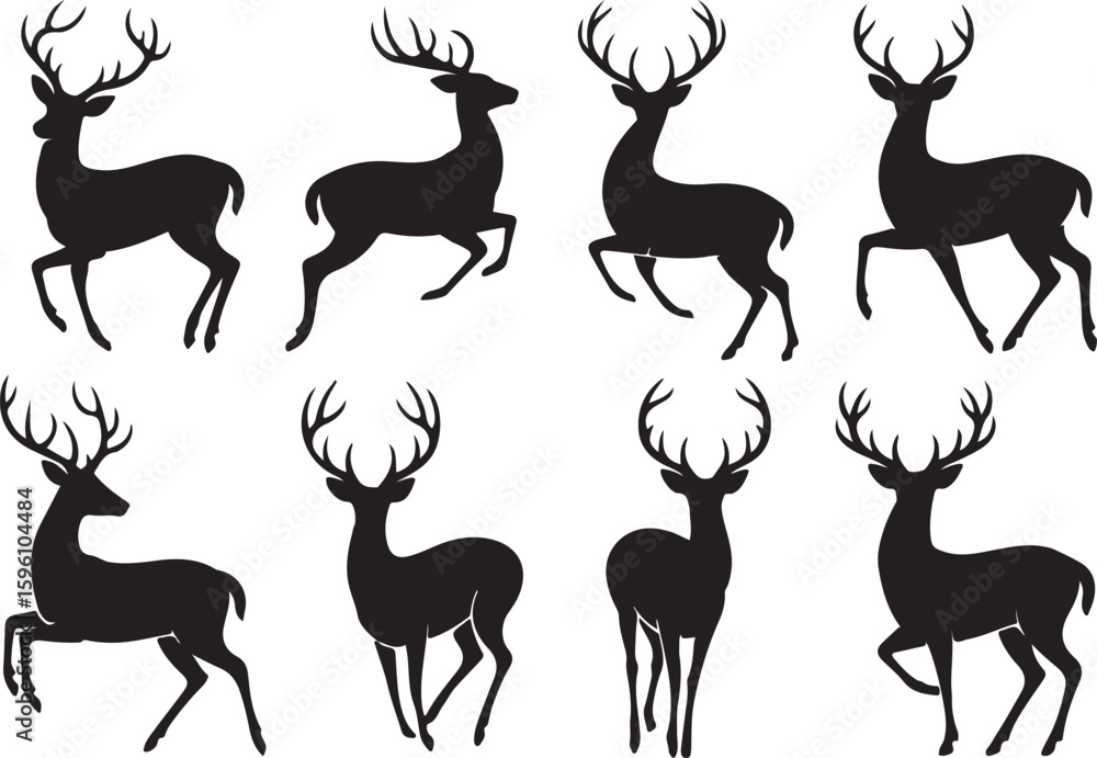 Fototapeta premium A collection of diverse deer animal silhouettes vector set with antlers