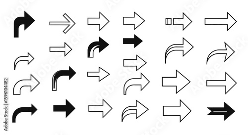 Collection of various arrow icons in different styles, pointing in various directions.