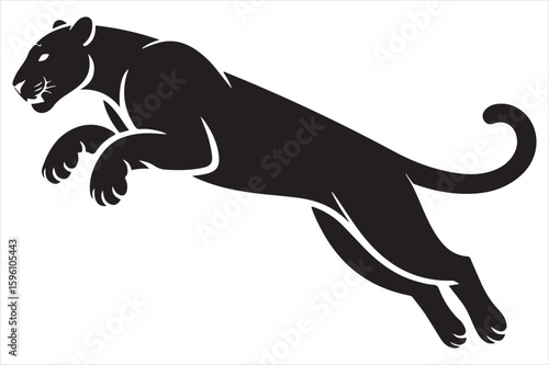 Black Panther Leaping Silhouette Vector Illustration For Wildlife And Design Projects.