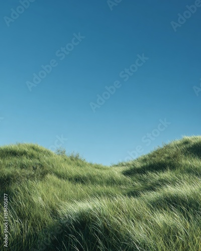 Gentle grassy hill beneath a clear and vivid blue sky