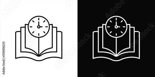 mastering time through knowledge icon. contain timely merging study and clock represent productivity, deadlines, academic focus thin line icon symbol sign. vector illustration