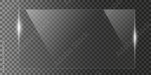set of Glass plate on transparent background with Realistic screen glass, window mockup, glossy plastic glare frame, acrylic sheet with glares and light