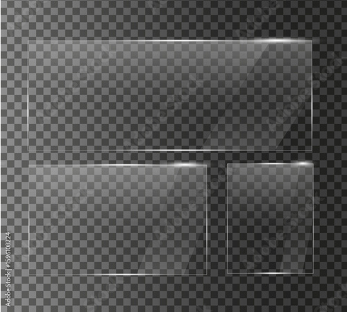 Wallpaper Mural set of Glass plate on transparent background with Realistic screen glass, window mockup, glossy plastic glare frame, acrylic sheet with glares and light Torontodigital.ca