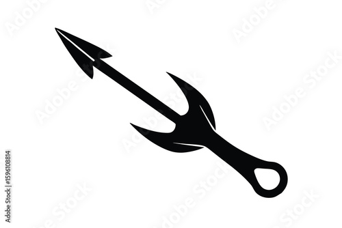 Black Silhouette of a Harpoon with Barbs and a Loop Handle