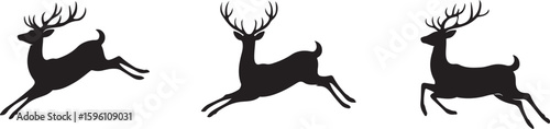 Set of Black Deer Silhouettes in Various Poses