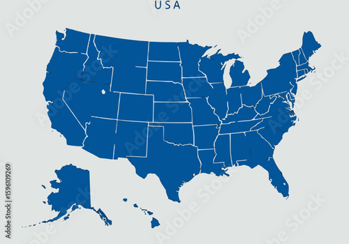 Blue vector map of the USA with state borders. Ideal for geographical representations, reports, and presentations.